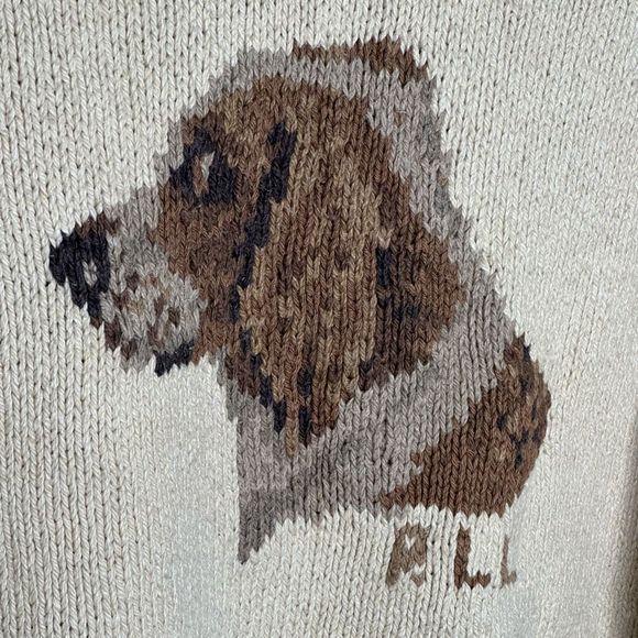 VTG Ralph Lauren Hand Knit Sporting Dog Turtleneck Sweater Women’s Large - Picture 3 of 5